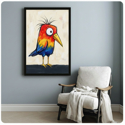 Colorful Crazy Bird Expressionist Canvas Wall Art w6012