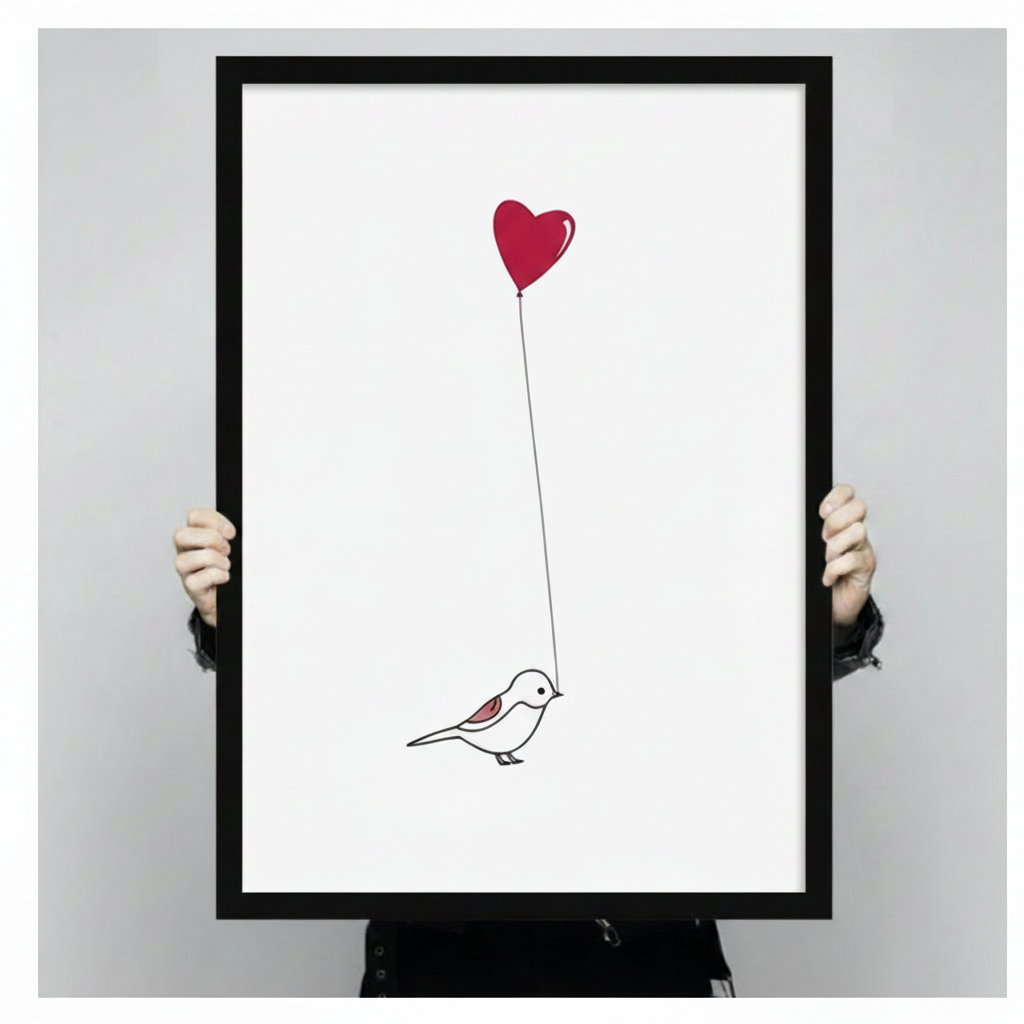 Minimalist Bird Heart Balloon Canvas Wall Art w6092