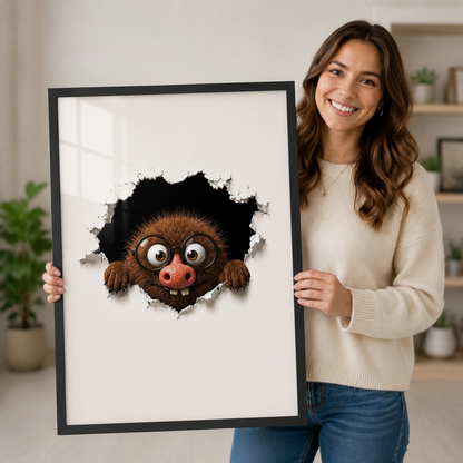 Fuzzy Monster Peeking Through Wall  Canvas Print w6086