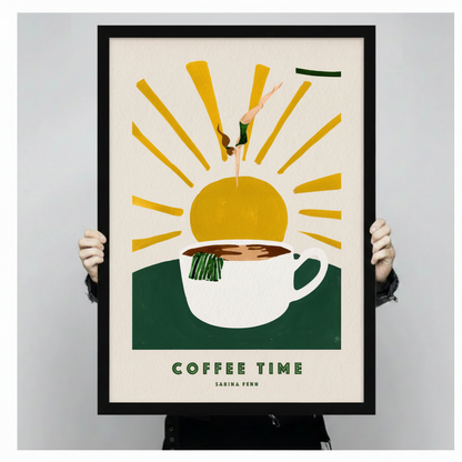 Coffee Time canvas wall art – playful diver illustration perfect as housewarming or birthday gift