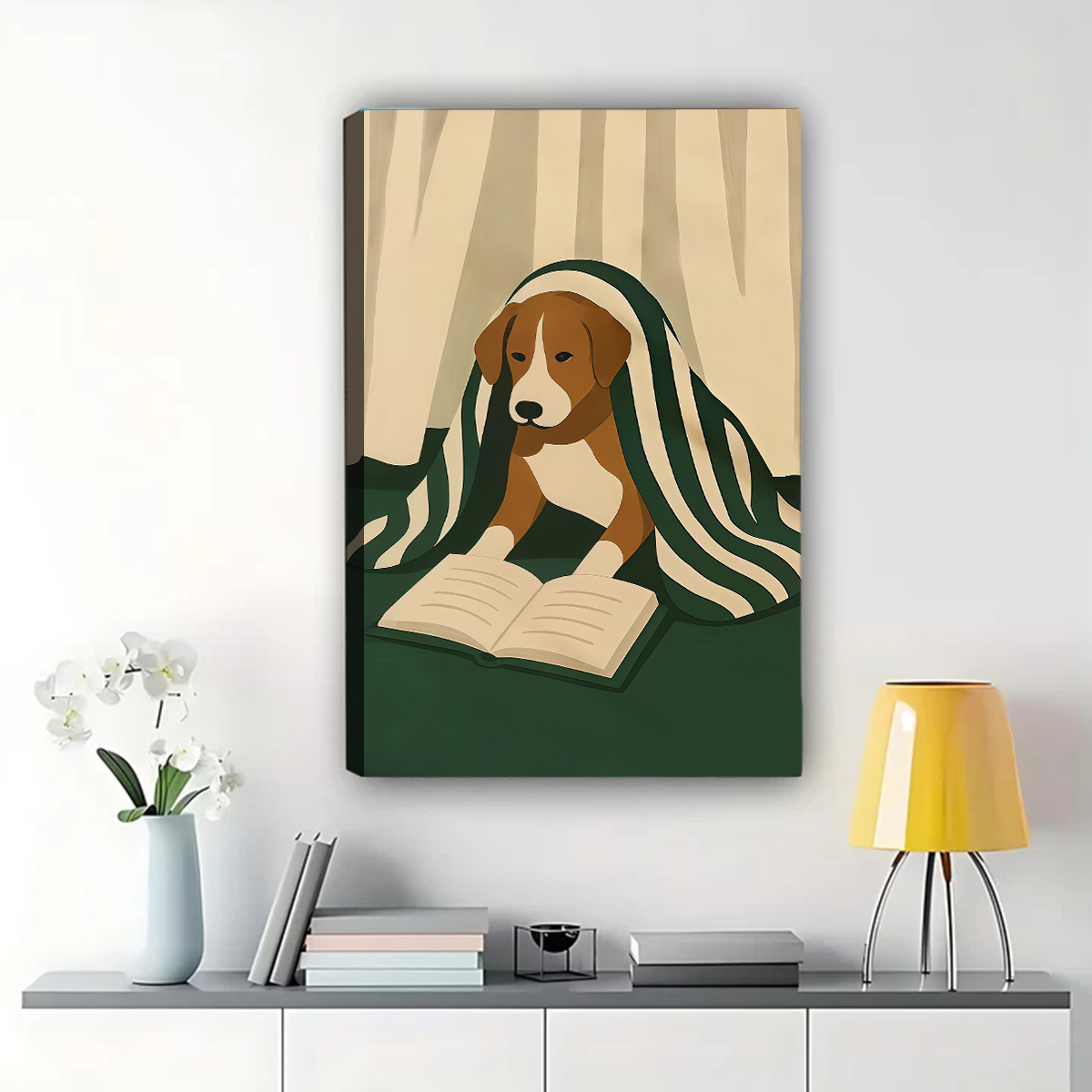 Dog Reading Book Framed Wall Art - Modern Minimalist Print|W1075
