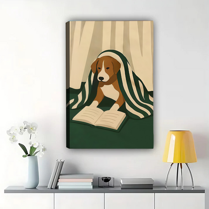 Dog Reading Book Framed Wall Art - Modern Minimalist Print|W1075