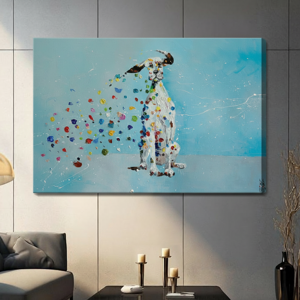 Dalmatian Colorful Dots Expressionist Canvas Wall Art