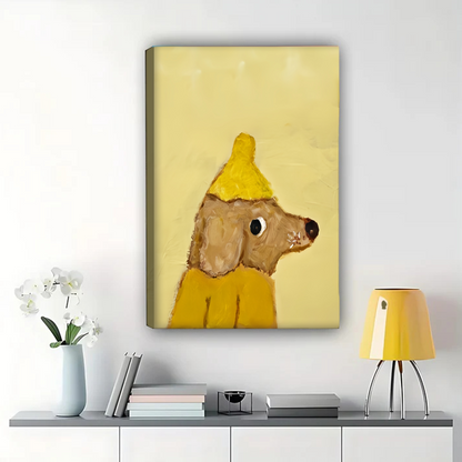 Dog in Party Hat Canvas Wall Art - Whimsical Pet Portrait|W1204