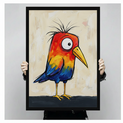 Colorful Crazy Bird Expressionist Canvas Wall Art w6012