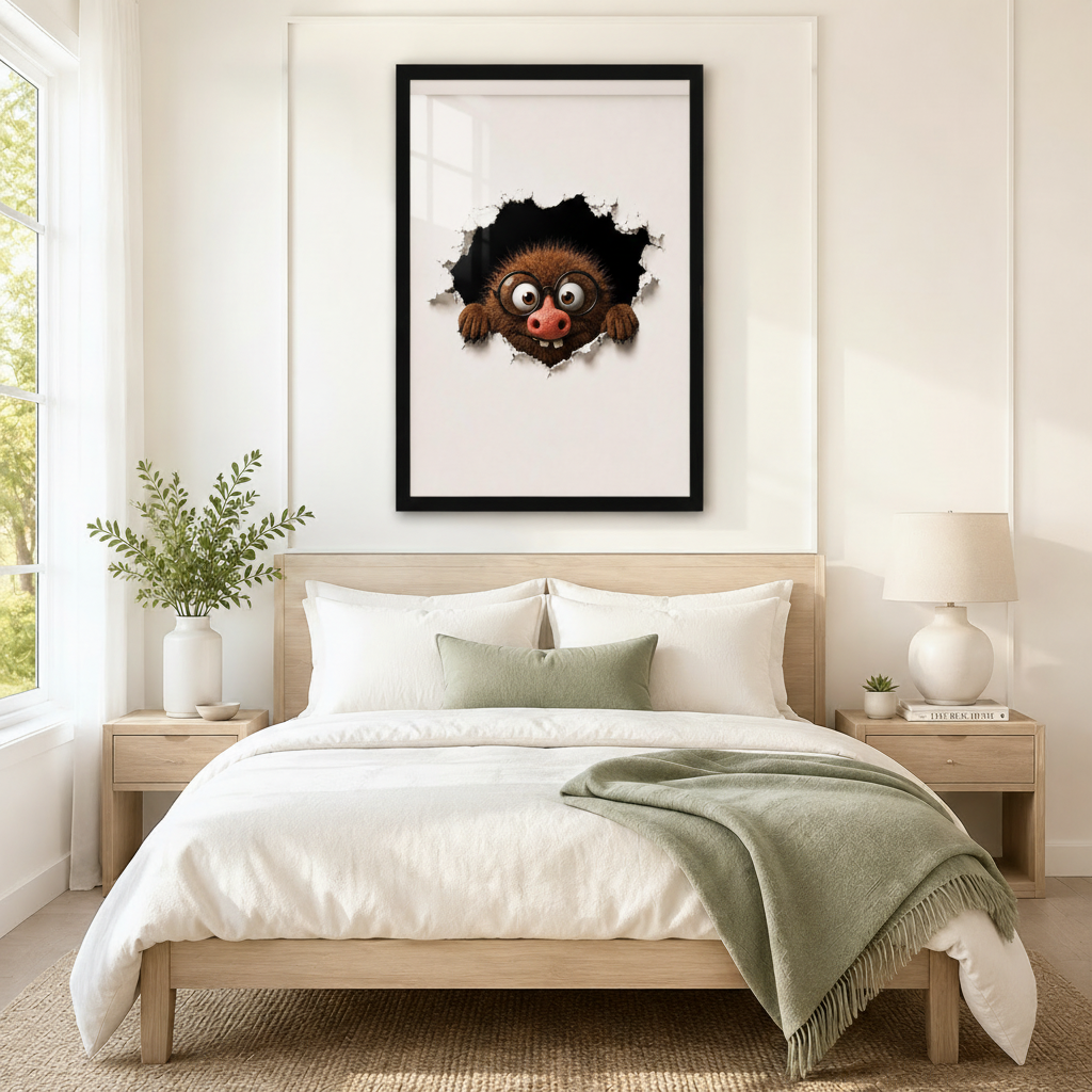 Fuzzy Monster Peeking Through Wall  Canvas Print w6086