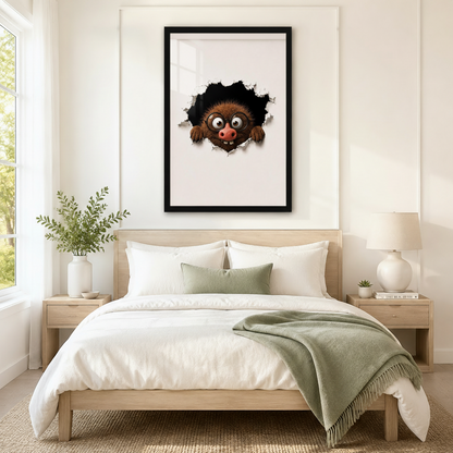 Fuzzy Monster Peeking Through Wall  Canvas Print w6086