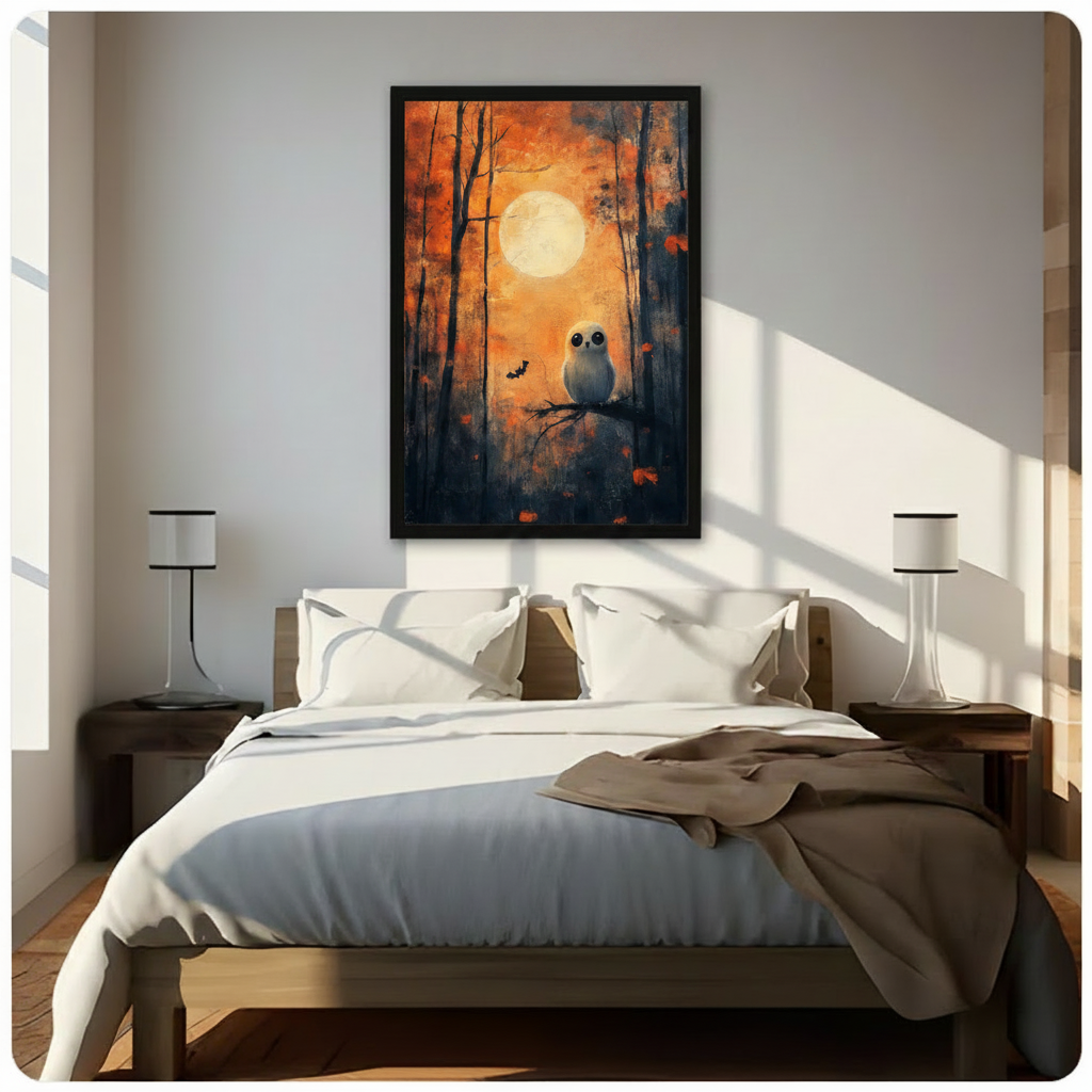 Halloween Owl Autumn Forest Oil Canvas Art w6620