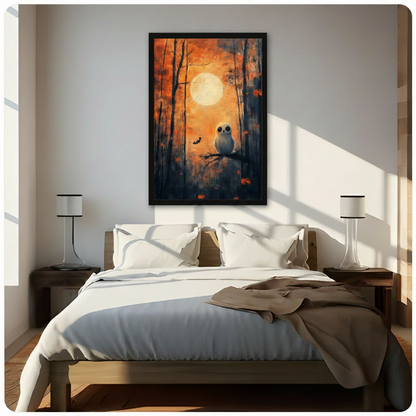 Halloween Owl Autumn Forest Oil Canvas Art w6620