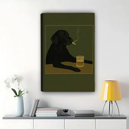Sophisticated Black Lab Canvas Print - Whiskey & Cigar Dog Art|W1187