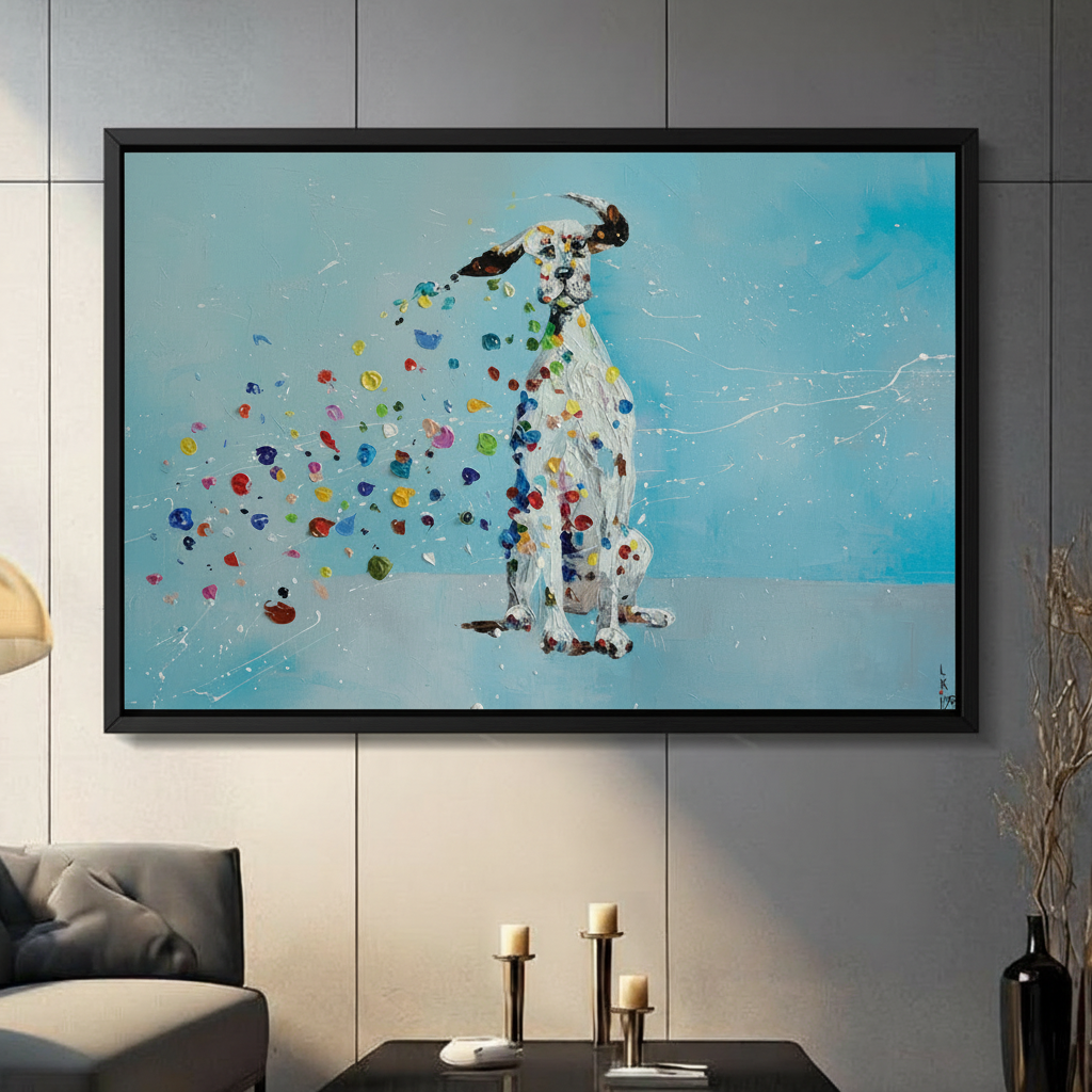 Dalmatian Colorful Dots Expressionist Canvas Wall Art