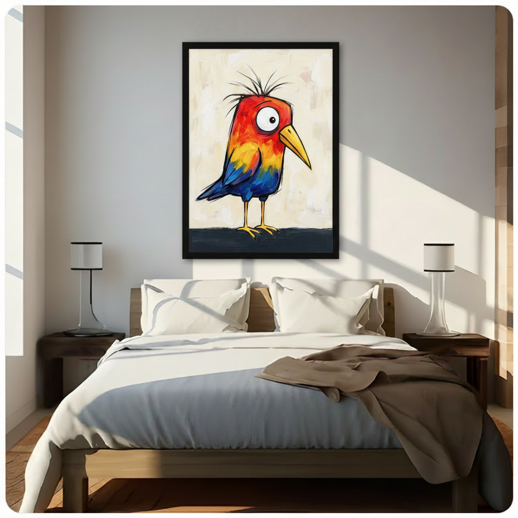 Colorful Crazy Bird Expressionist Canvas Wall Art w6012