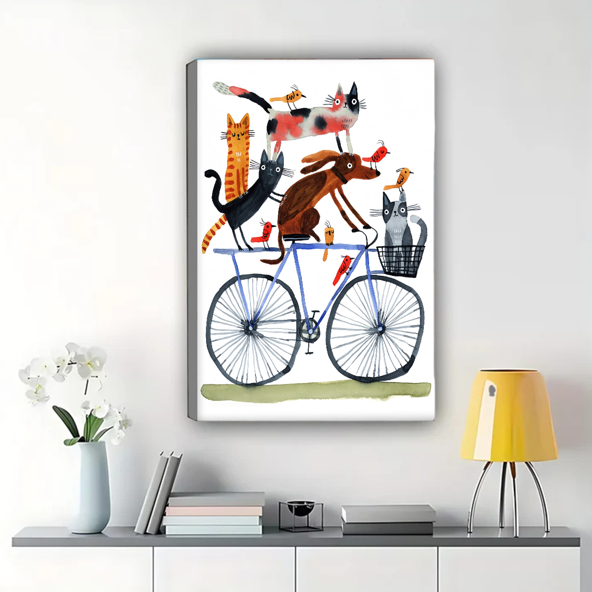 Cat Unrolling Toilet Paper Wall Art - Funny Bathroom Print|W1207