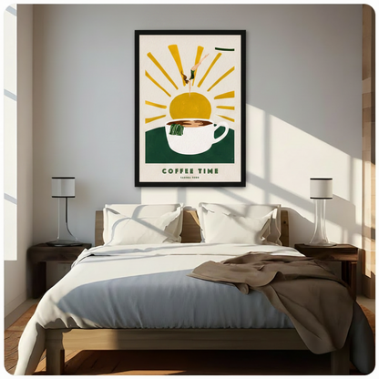 Bold retro kitchen wall art canvas – stretched or framed coffee illustration in 9 sizes