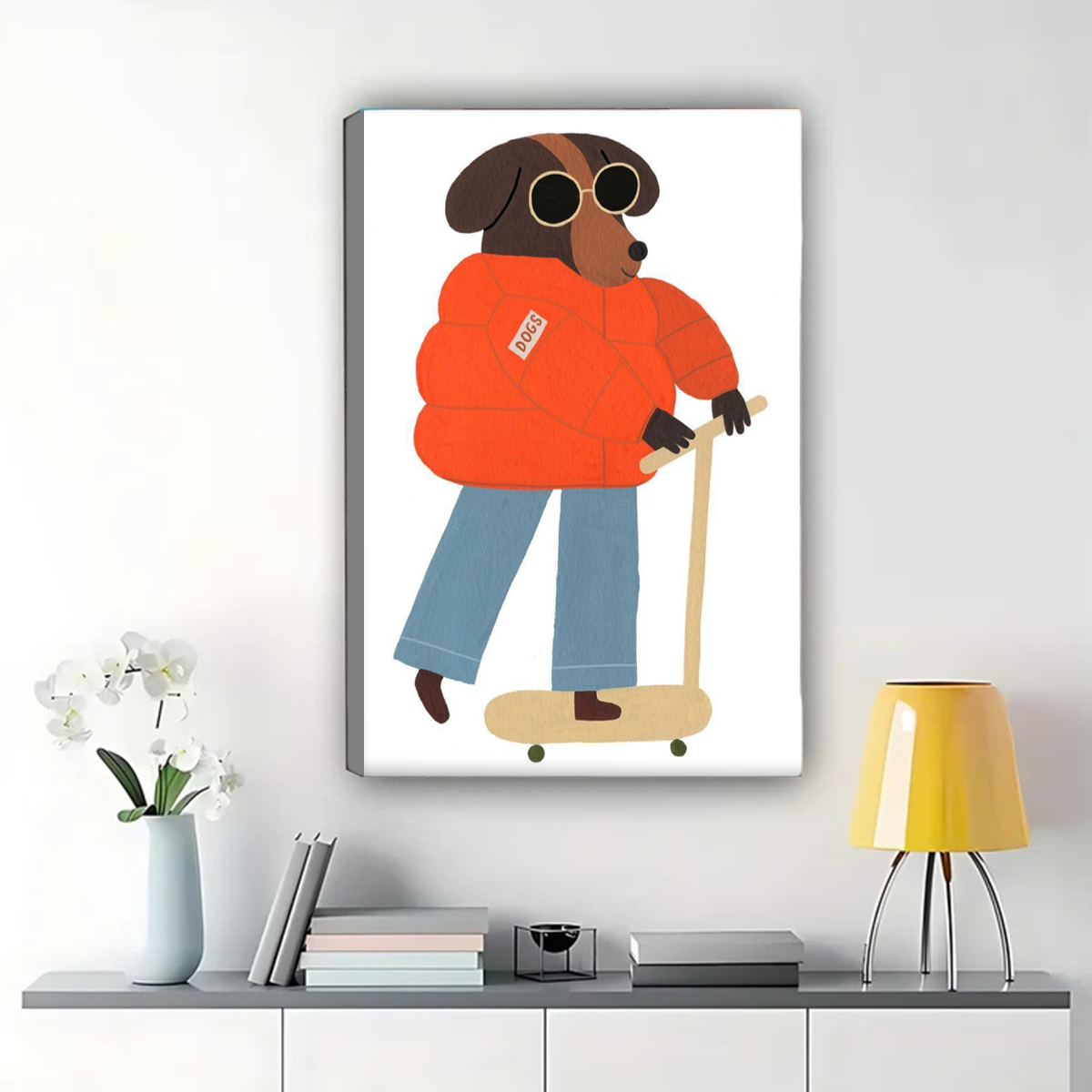 Cool Dog Skateboarding Wall Art - Urban Street Style Pet Print|W1212