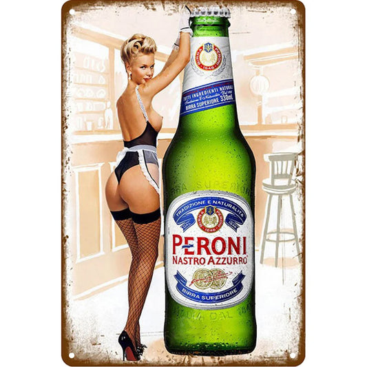 8x12 Pin-Up Girl Metal Sign – Retro Tin Wall Art for Garage & Bar Decor | Tin & Time Co. #3005