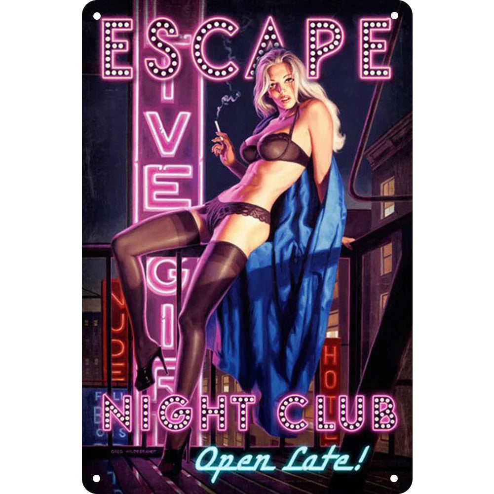 8x12 Pin-Up Girl Metal Sign – Retro Tin Wall Art for Garage & Bar Decor | Tin & Time Co. #3007