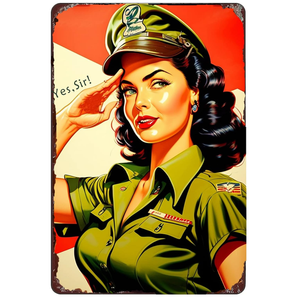 8x12 Pin-Up Girl Metal Sign – Retro Tin Wall Art for Garage & Bar Decor | Tin & Time Co. #3016