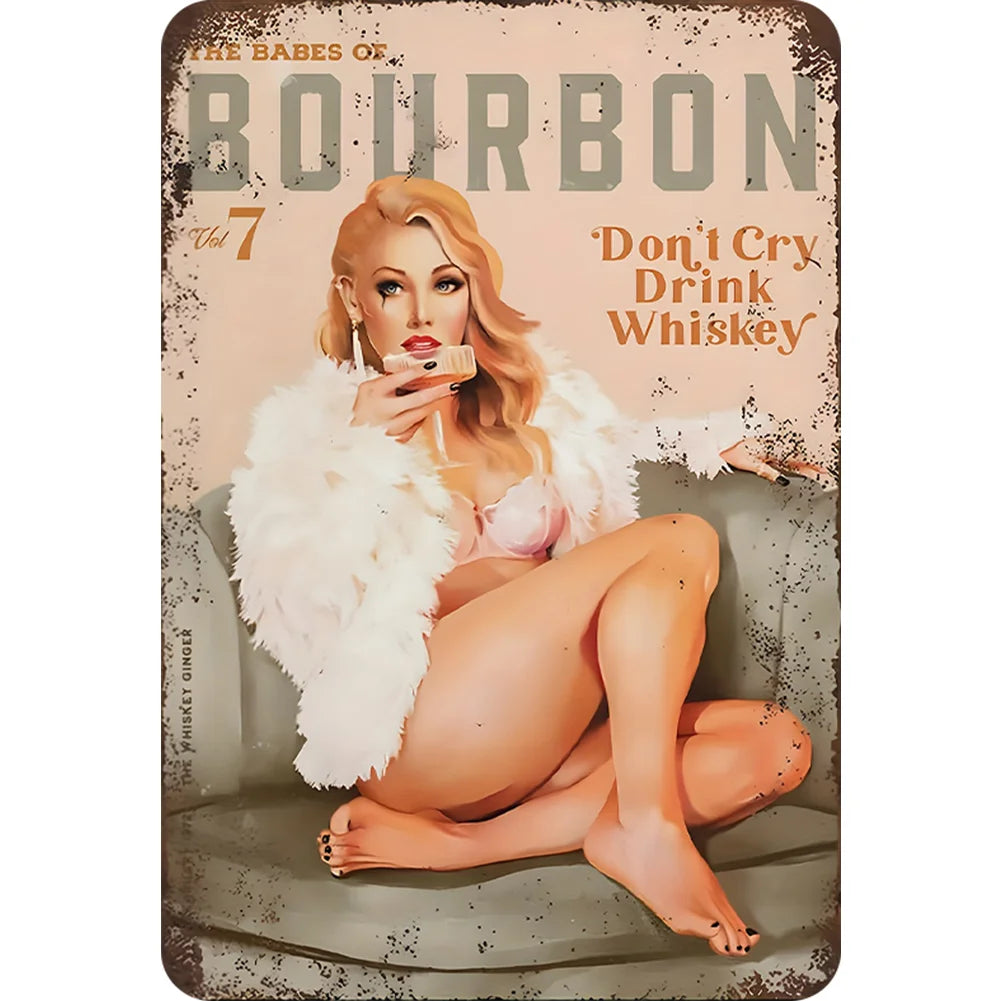 8x12 Pin-Up Girl Metal Sign – Retro Tin Wall Art for Garage & Bar Decor | Tin & Time Co. #3022