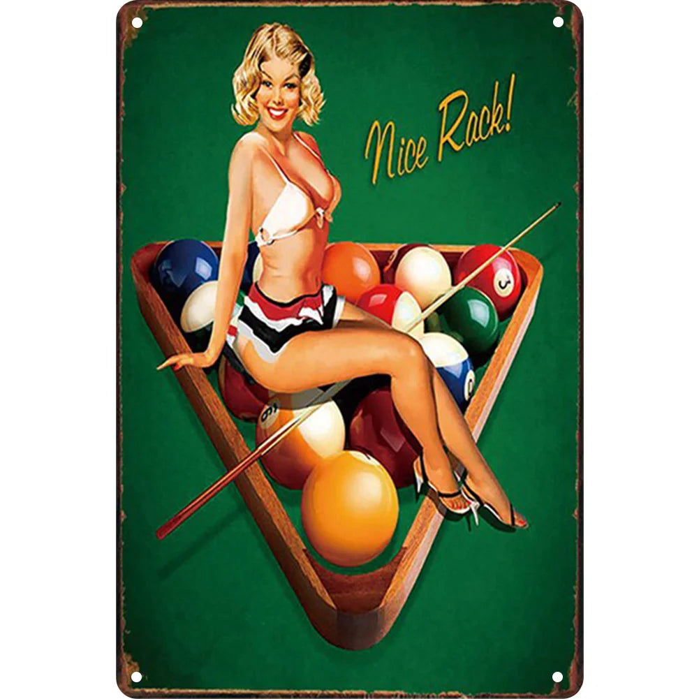 8x12 Pin-Up Girl Metal Sign – Retro Tin Wall Art for Garage & Bar Decor | Tin & Time Co. #3030