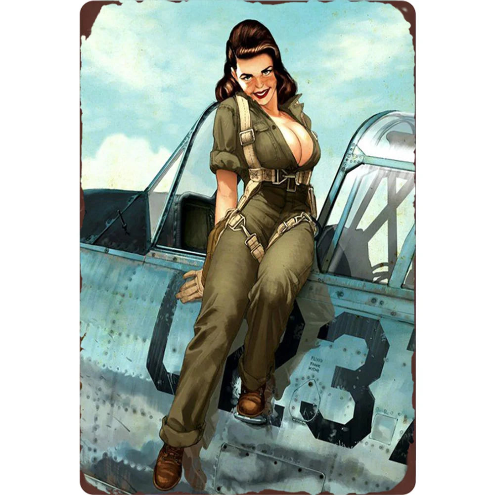 8x12 Pin-Up Girl Metal Sign – Retro Tin Wall Art for Garage & Bar Decor | Tin & Time Co. #3032