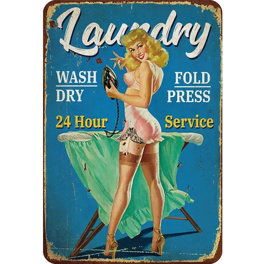 8x12 Pin-Up Girl Metal Sign – Retro Tin Wall Art for Garage & Bar Decor | Tin & Time Co. #3039