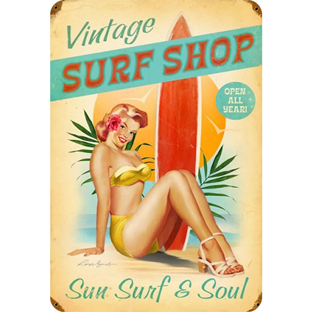 8x12 Pin-Up Girl Metal Sign – Retro Tin Wall Art for Garage & Bar Decor | Tin & Time Co. #3045