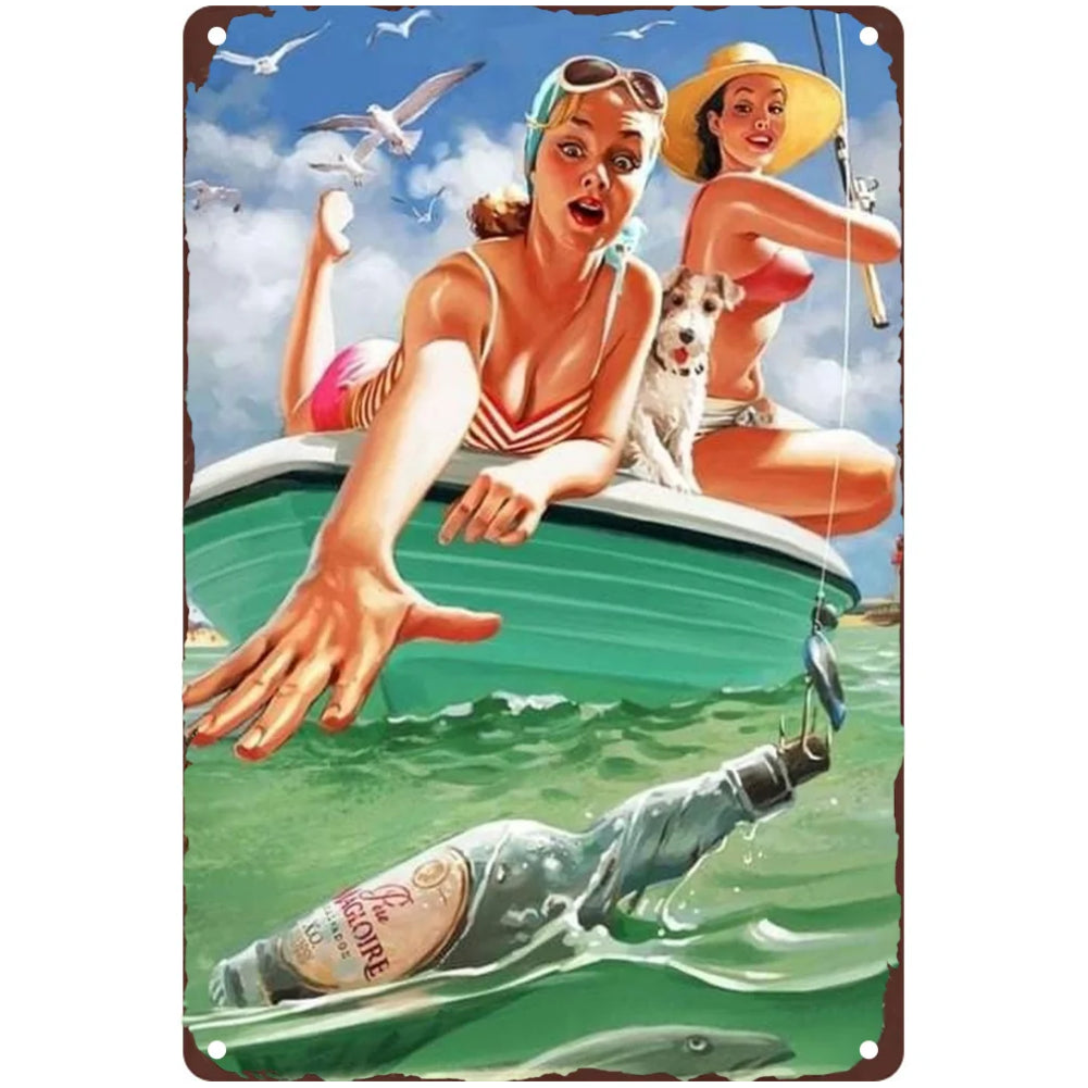 8x12 Pin-Up Girl Metal Sign – Retro Tin Wall Art for Garage & Bar Decor | Tin & Time Co. #3052