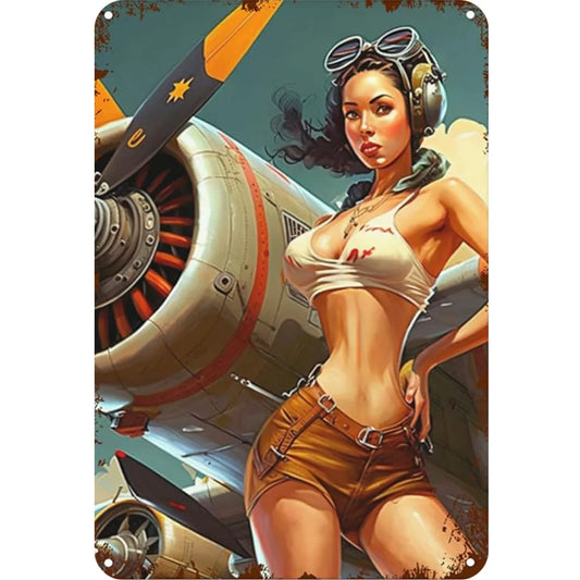 8x12 Pin-Up Girl Metal Sign – Retro Tin Wall Art for Garage & Bar Decor | Tin & Time Co. #3056