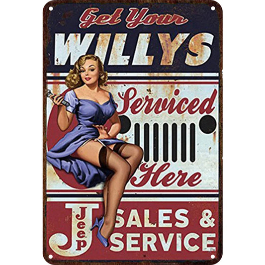 8x12 Pin-Up Girl Metal Sign – Retro Tin Wall Art for Garage & Bar Decor | Tin & Time Co. #3058