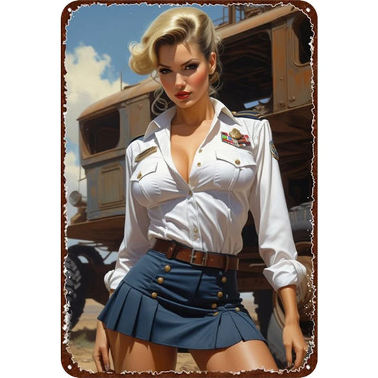 8x12 Pin-Up Girl Metal Sign – Retro Tin Wall Art for Garage & Bar Decor | Tin & Time Co. #3068