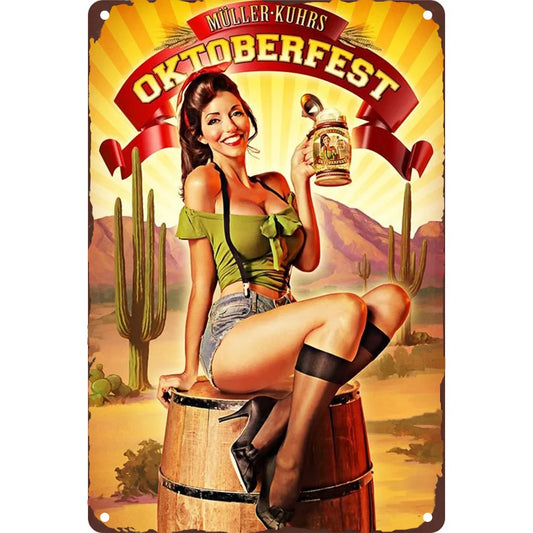 8x12 Pin-Up Girl Metal Sign – Retro Tin Wall Art for Garage & Bar Decor | Tin & Time Co. #3070