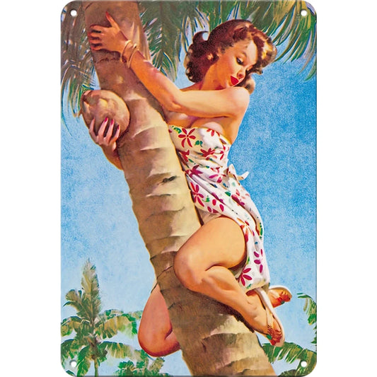 8x12 Pin-Up Girl Metal Sign – Retro Tin Wall Art for Garage & Bar Decor | Tin & Time Co. #3071