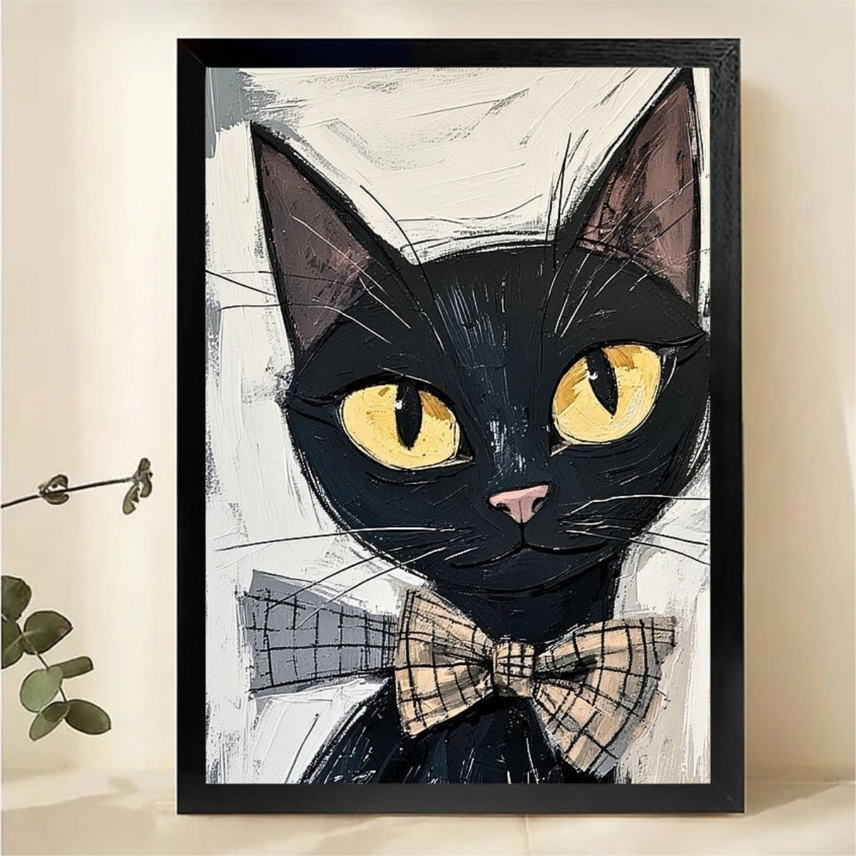 Black Cat with Bow Tie Wall Art - Dapper Cat Portrait Print|W1316