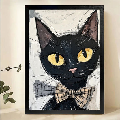 Black Cat with Bow Tie Wall Art - Dapper Cat Portrait Print|W1316