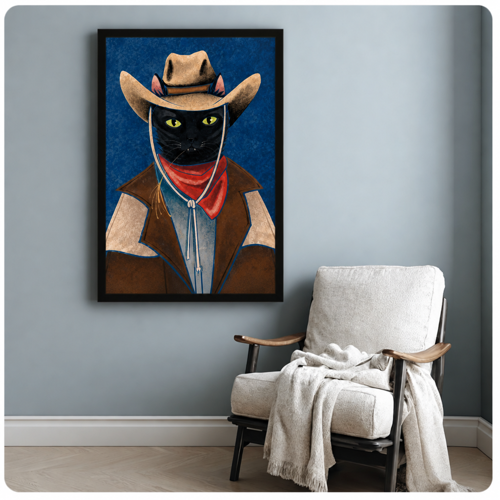 Cowboy Black Cat Canvas Art w3408