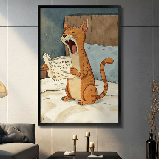 Funny Cat Yelling Watercolor Canvas Art w6615