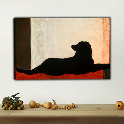 The Sleek Black Dog Silhouette – Minimalist Modern Wall Art on Natural Wood Canvas | W579
