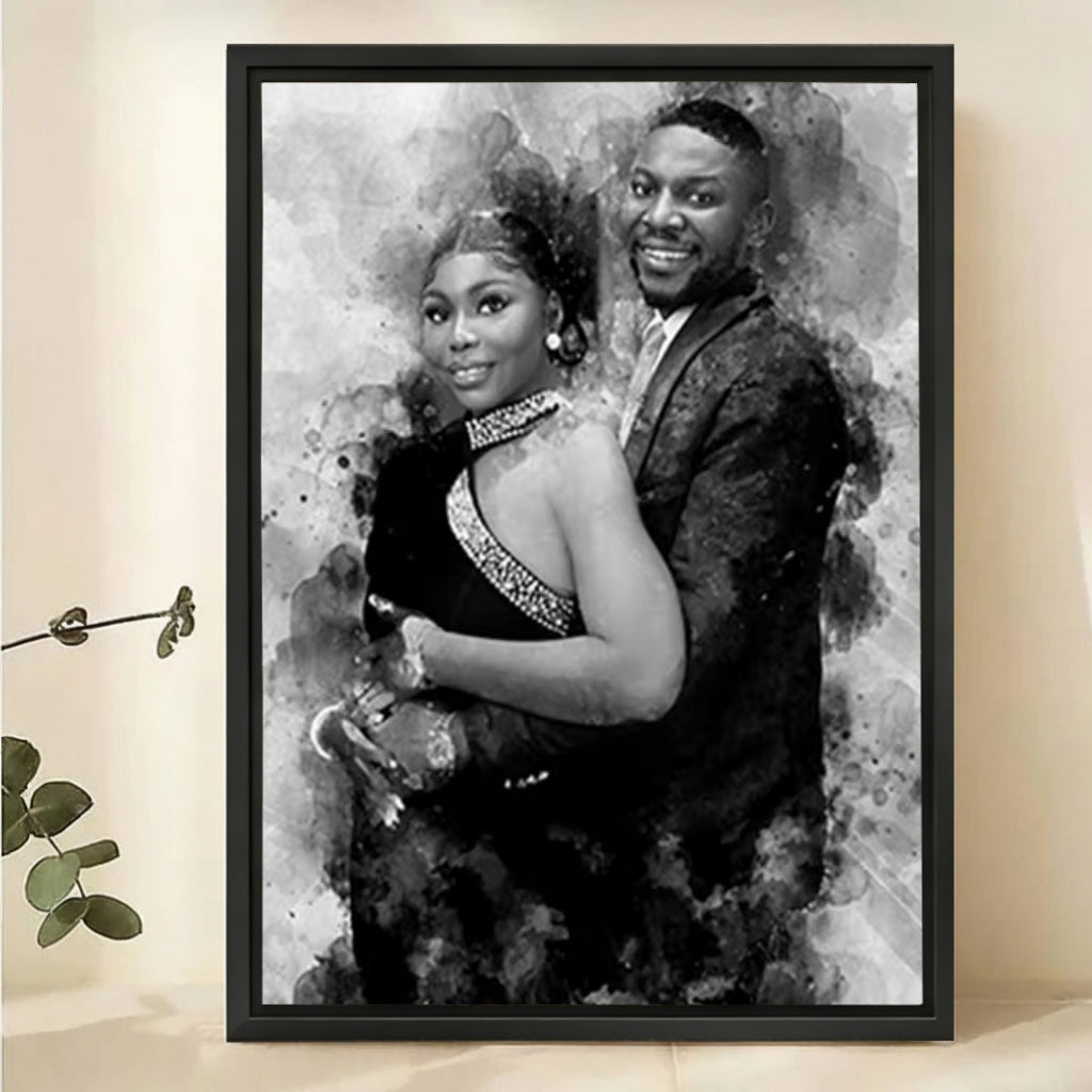 Custom Black and White Watercolor Portrait - Personalized Canvas Art