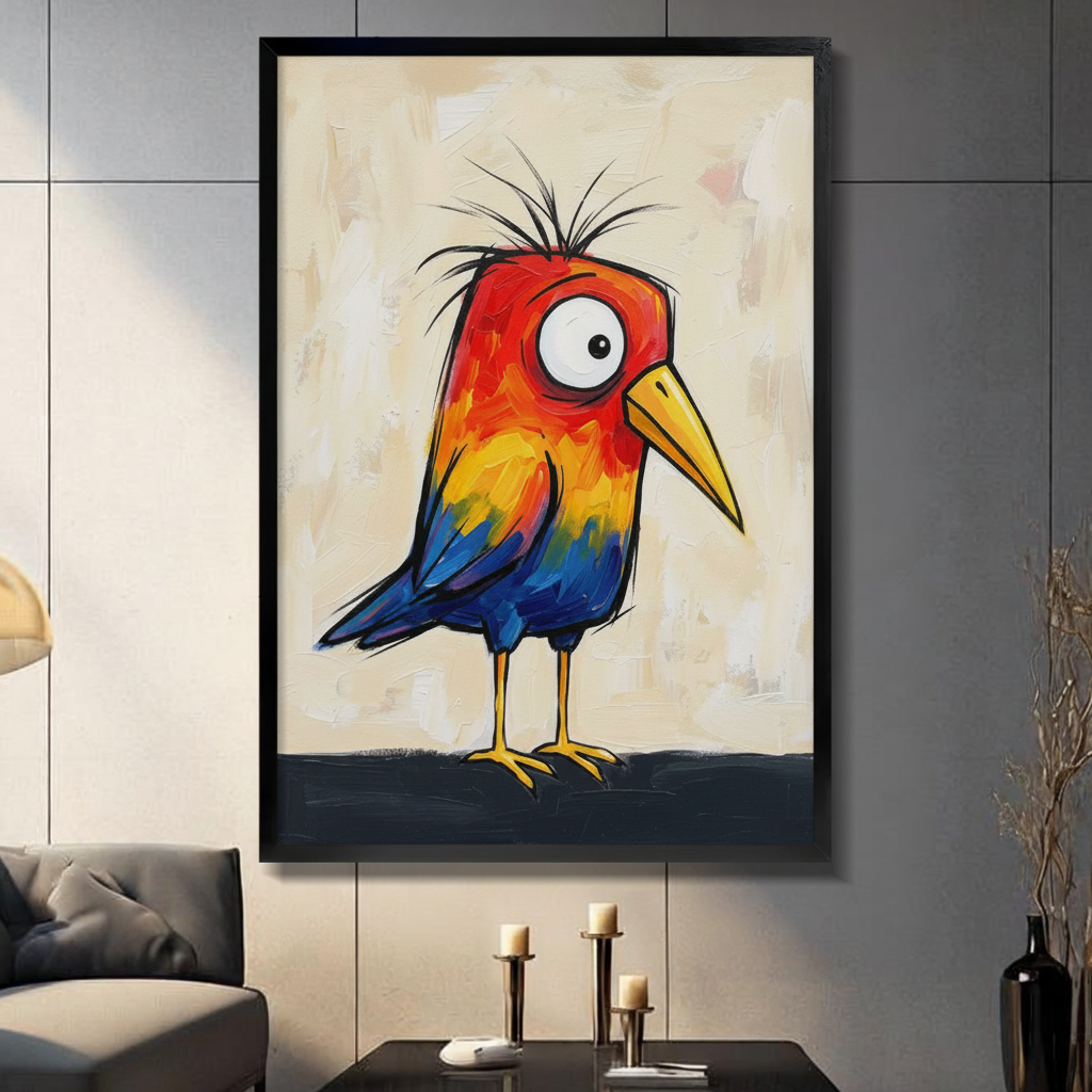 Colorful Crazy Bird Expressionist Canvas Wall Art w6012