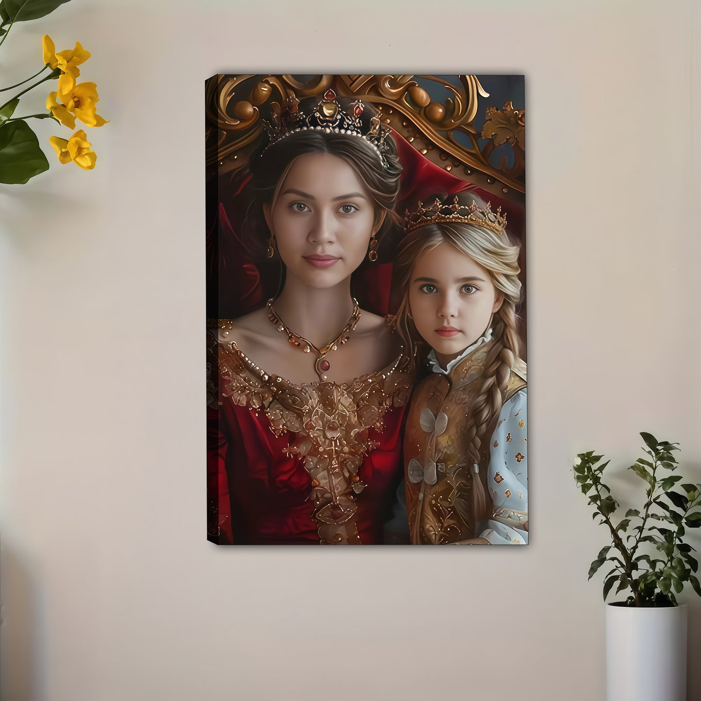 Custom Mother Daughter Portrait - Royal Renaissance Canvas Wall Art