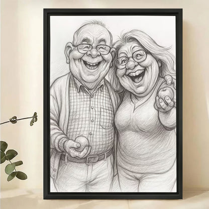 Custom Caricature Portrait from Photo - Black and White Canvas Art