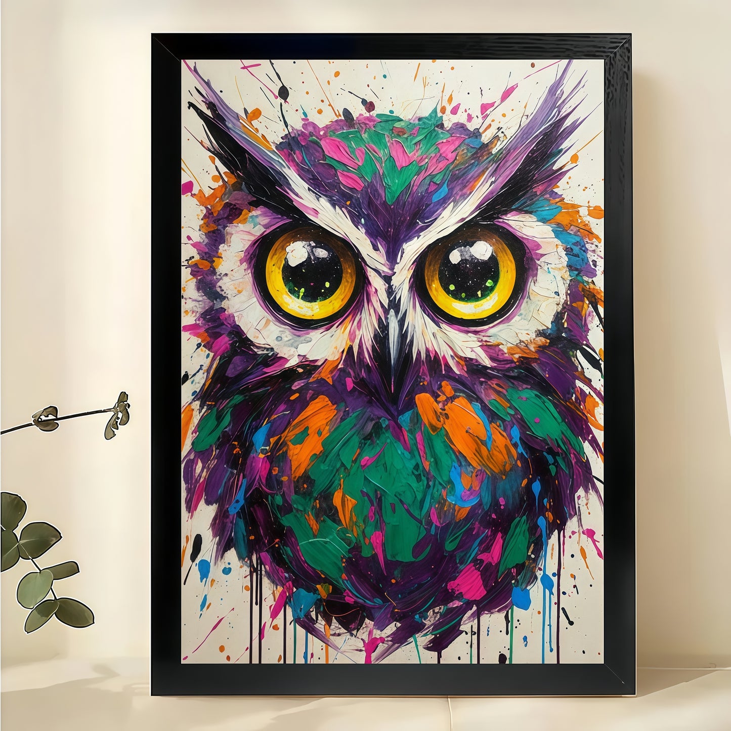 The Abstract Colorful Owl – Pop Art Modern Wall Art on Natural Wood Canvas | W651