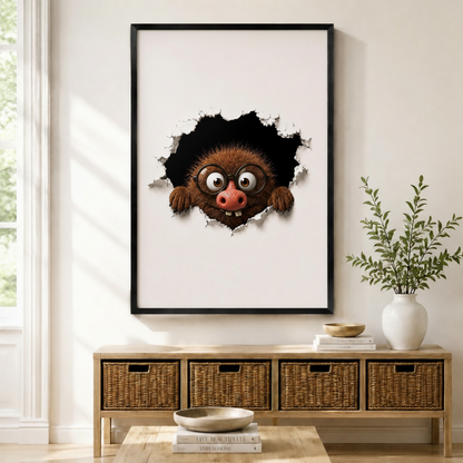 Fuzzy Monster Peeking Through Wall  Canvas Print w6086