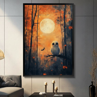 Halloween Owl Autumn Forest Oil Canvas Art w6620