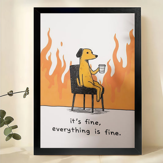 It’s Like Everything is Fine Dog – Relatable Sarcastic Wall Art on Natural Wood Canvas | W984