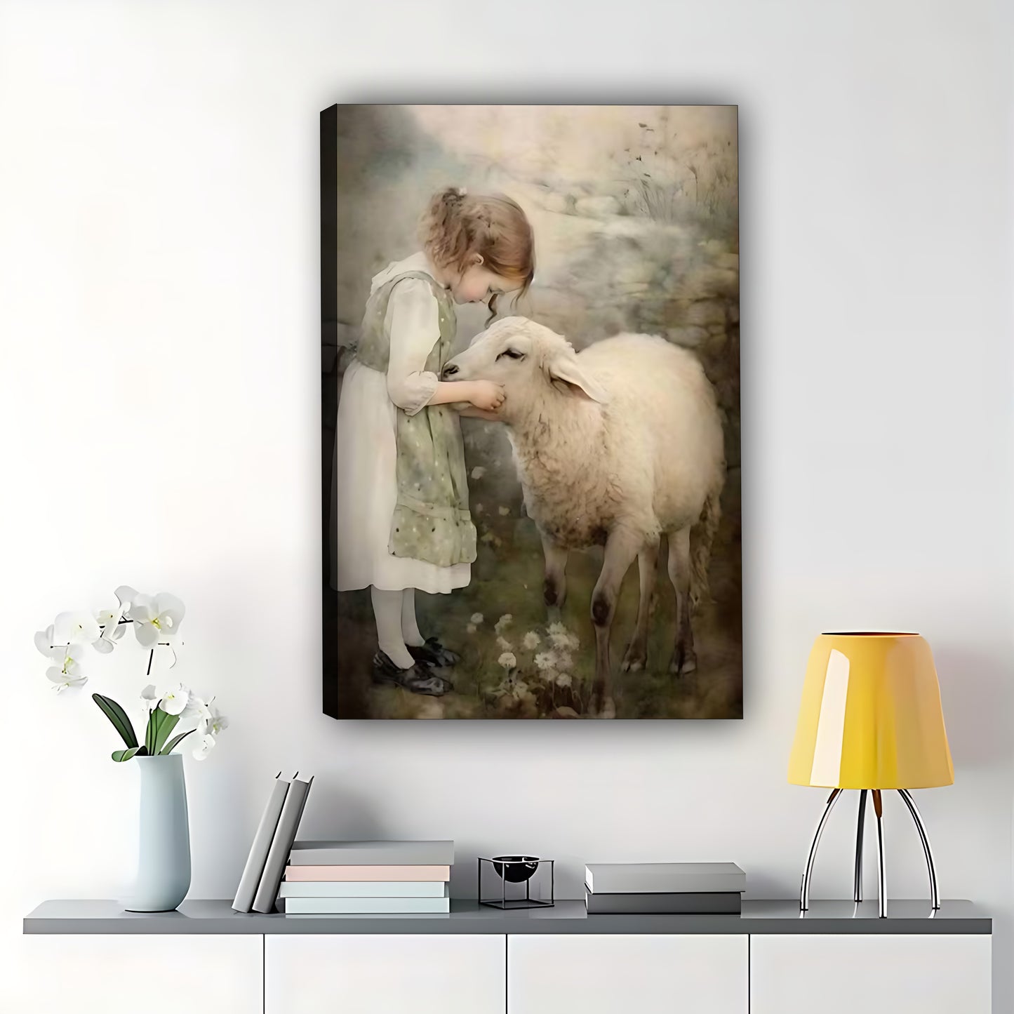 Pastoral Sheep Figure Canvas Wall Art - Rustic Home Decor|W540