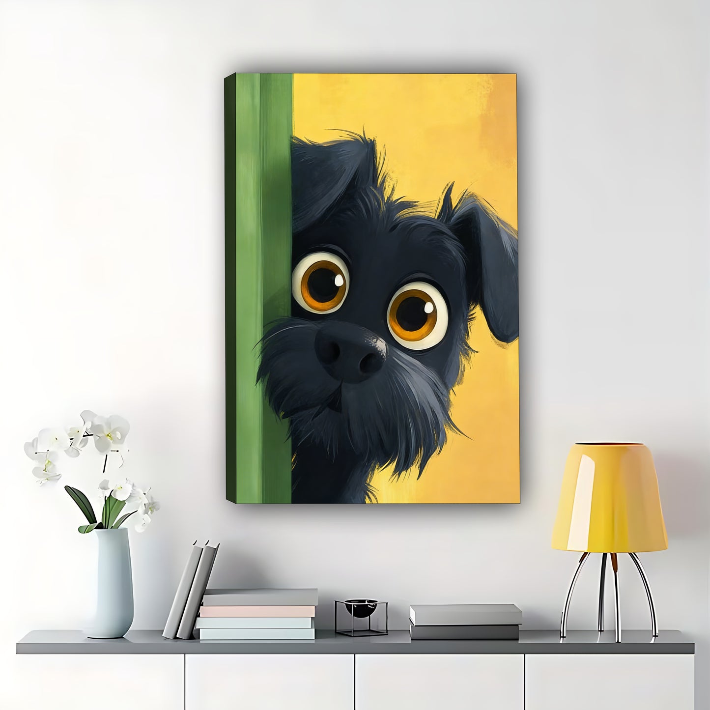 Mysterious Black Dog Minimalist Canvas Art - Sleek Canine Wall Decor | W532