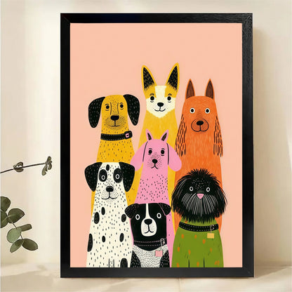 Colorful Dog Squad Wall Art - Cute Dog Breeds Canvas Print|W1338