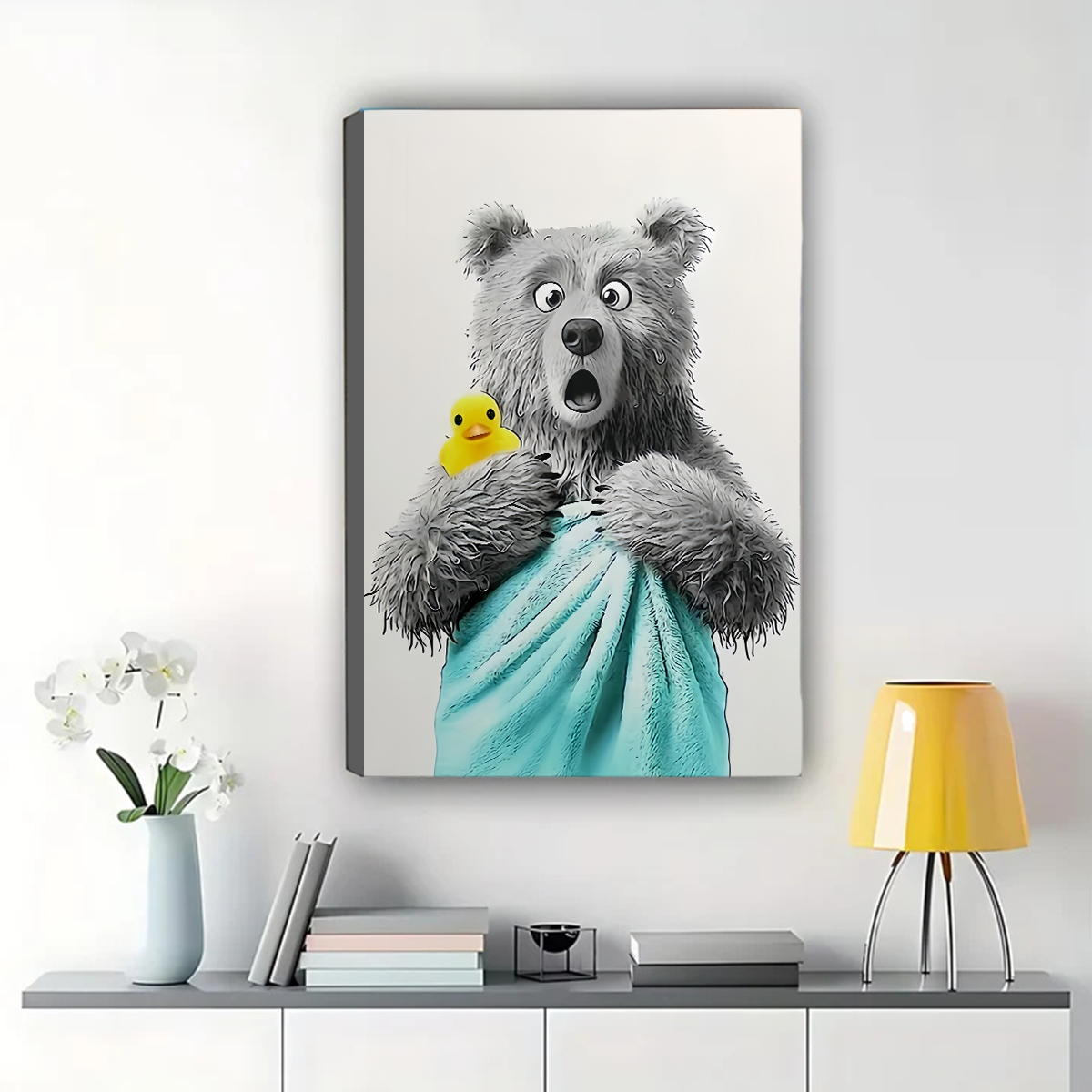 Bear Bath Time Art Print - Funny Bathroom Wall Decor|W1117